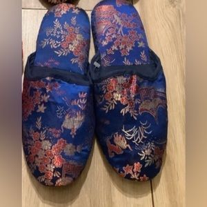 New Chinese DARK BLUE Satin Brocade Embroidered Indoor Slippers